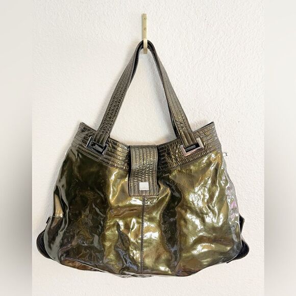 KOOBA Y2K patent leather Natasha Convertible purse army green TOTE BAG - Picture 2 of 16